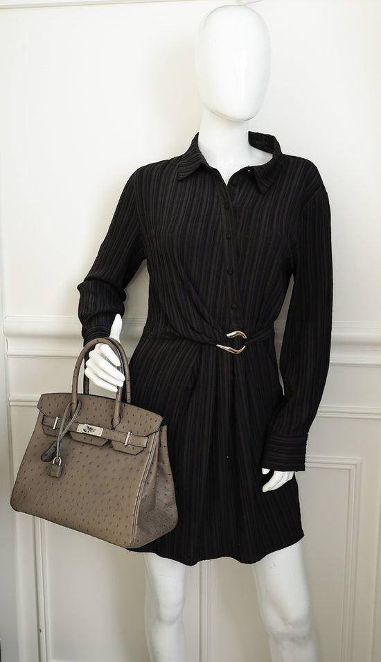 Hermes Gris Agate Ostrich Verso Birkin 30 Bag