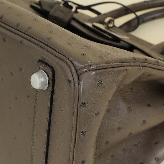 Hermes Gris Agate Ostrich Verso Birkin 30 Bag