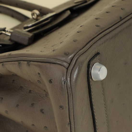 Hermes Gris Agate Ostrich Verso Birkin 30 Bag