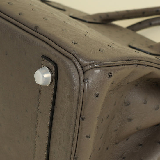 Hermes Gris Agate Ostrich Verso Birkin 30 Bag