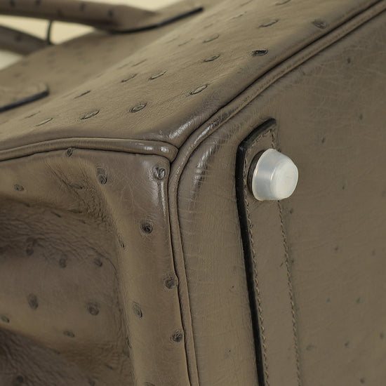 Hermes Gris Agate Ostrich Verso Birkin 30 Bag