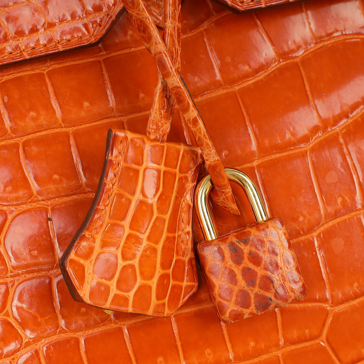 Hermes Orange Shiny Crocodile Porosus Birkin 35 Bag