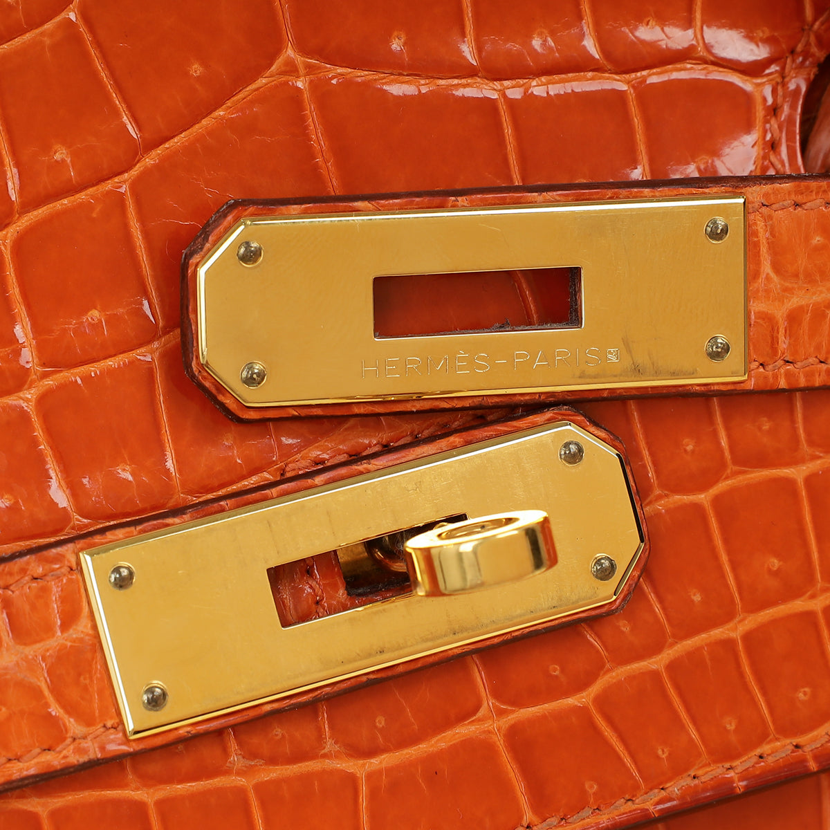 Hermes Orange Shiny Crocodile Porosus Birkin 35 Bag