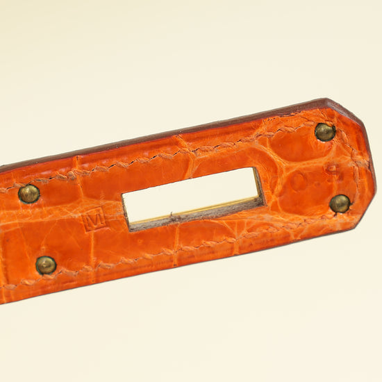 Hermes Orange Shiny Crocodile Porosus Birkin 35 Bag