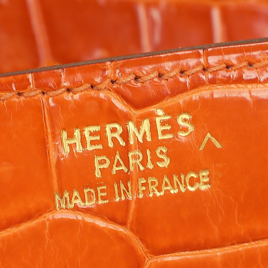 Hermes Orange Shiny Crocodile Porosus Birkin 35 Bag