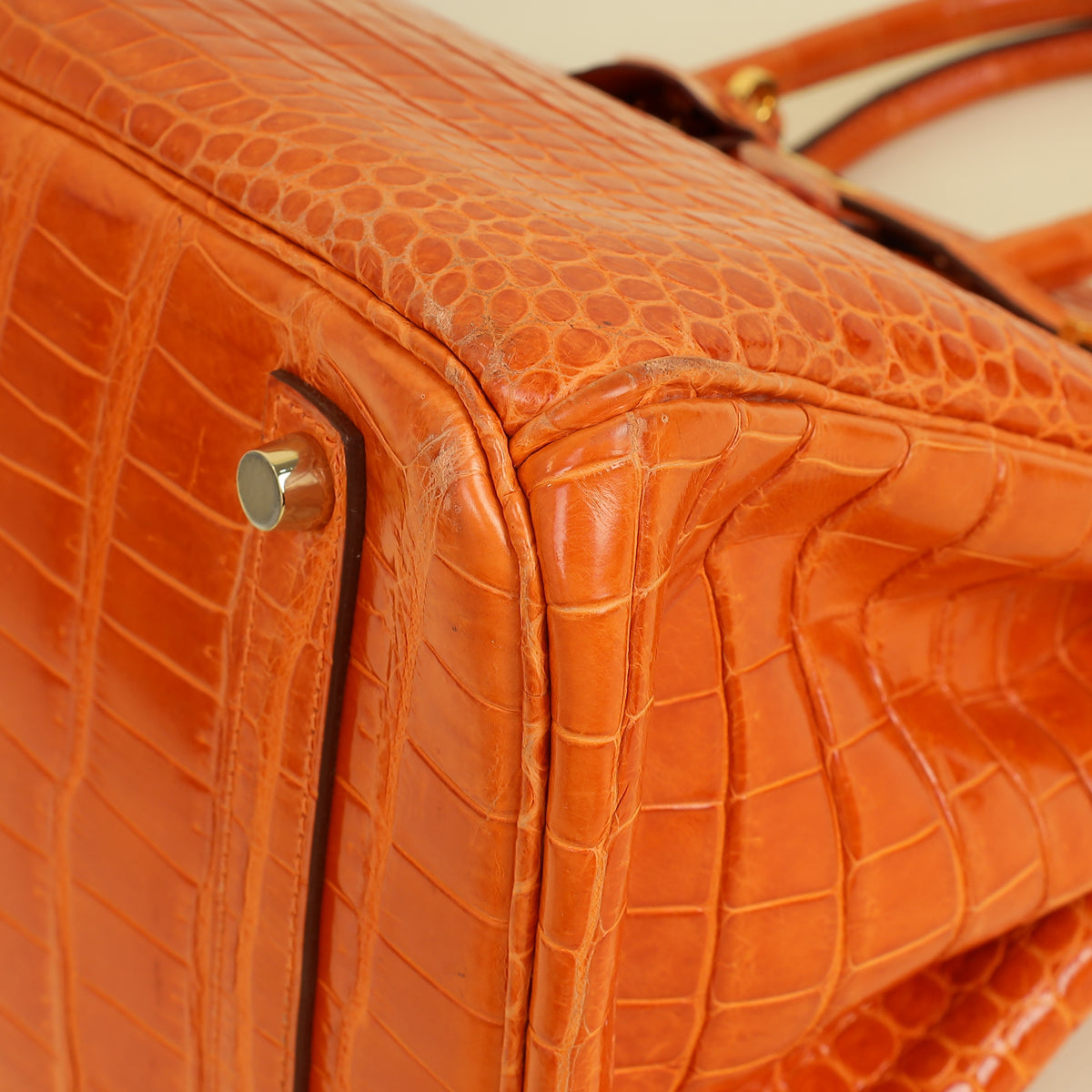 Hermes Orange Shiny Crocodile Porosus Birkin 35 Bag
