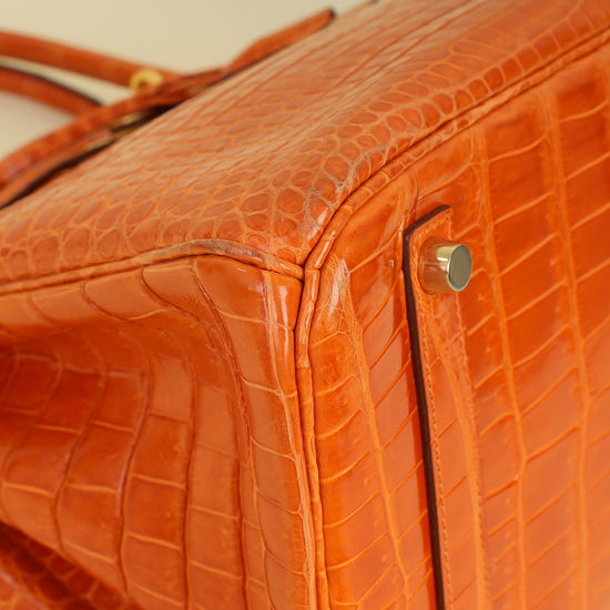 Hermes Orange Shiny Crocodile Porosus Birkin 35 Bag