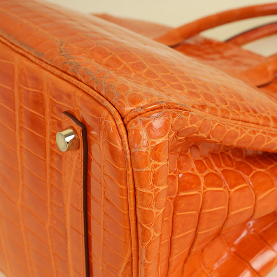 Hermes Orange Shiny Crocodile Porosus Birkin 35 Bag