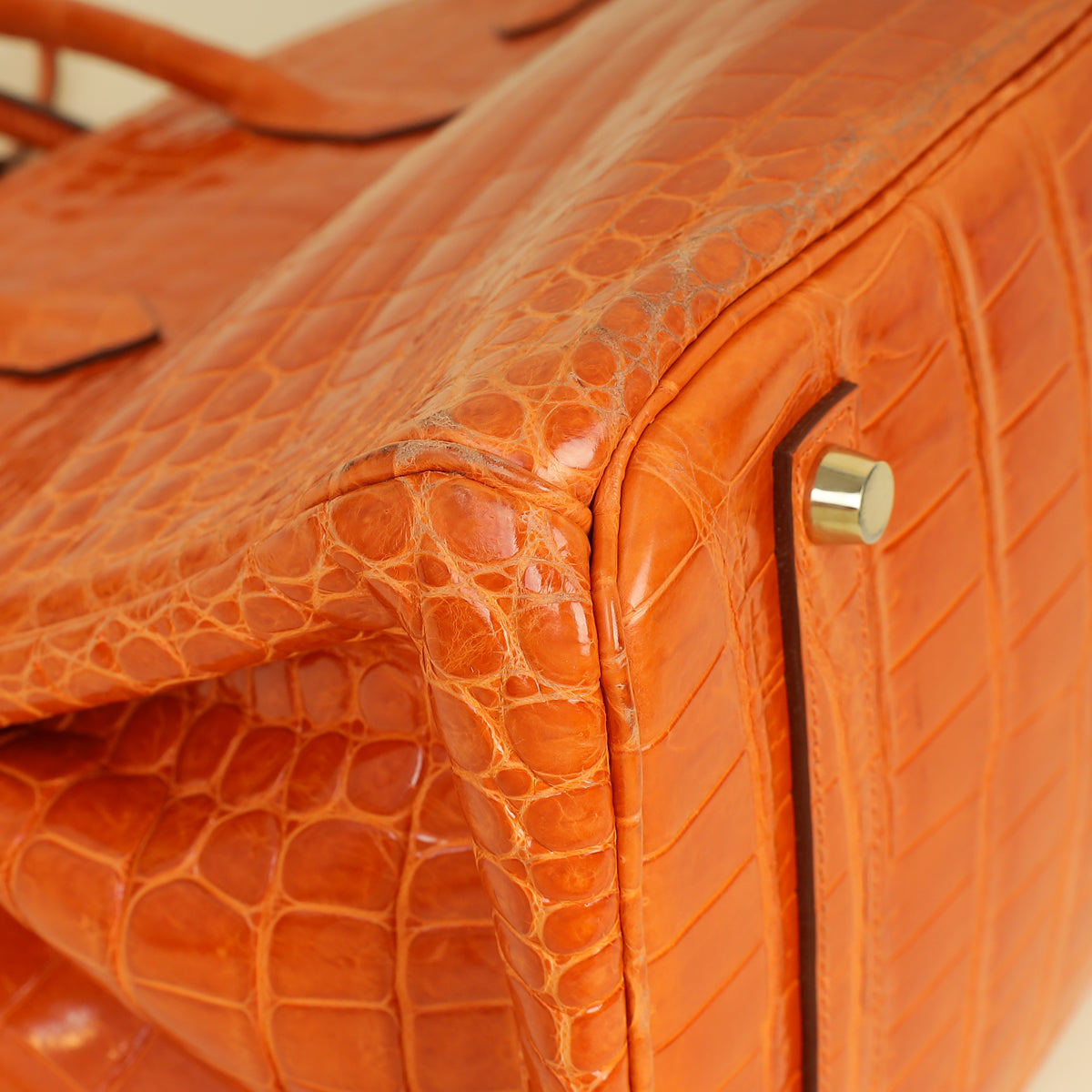 Hermes Orange Shiny Crocodile Porosus Birkin 35 Bag