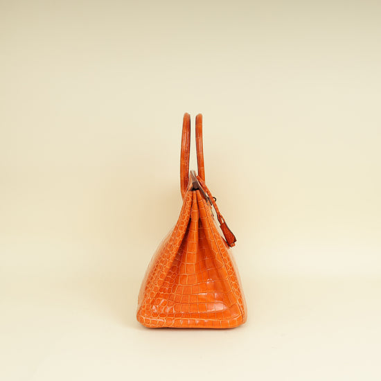 Hermes Orange Shiny Crocodile Porosus Birkin 35 Bag