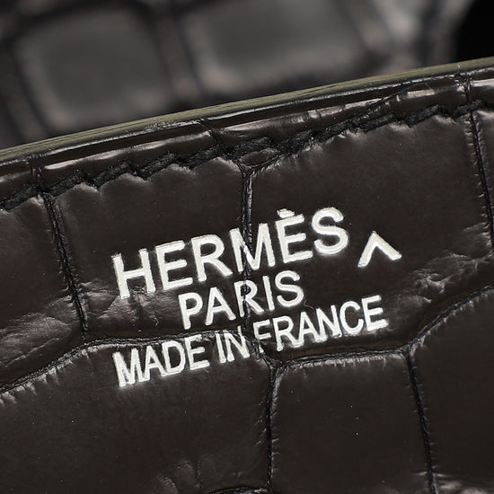 Hermes Noir Matte Porosus Crocodile Birkin 35 Bag