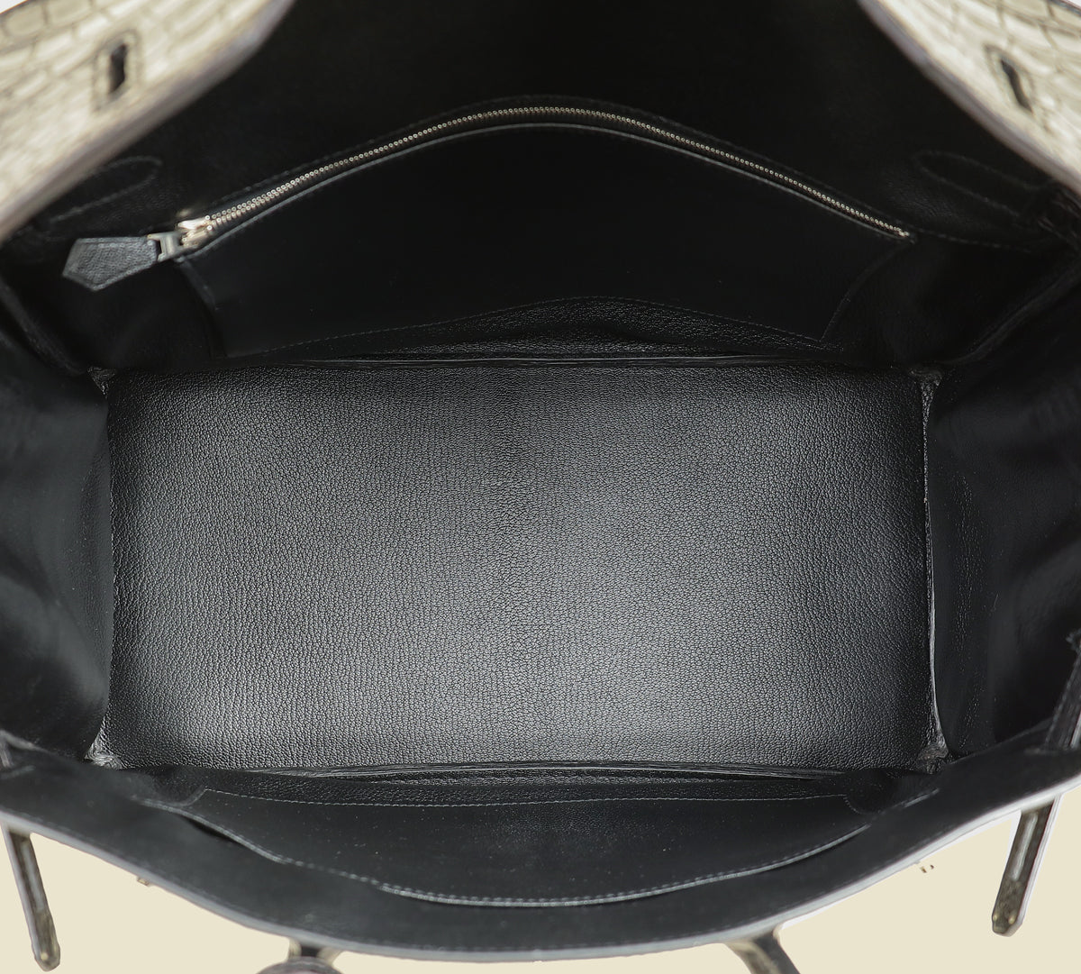 Hermes Noir Matte Porosus Crocodile Birkin 35 Bag