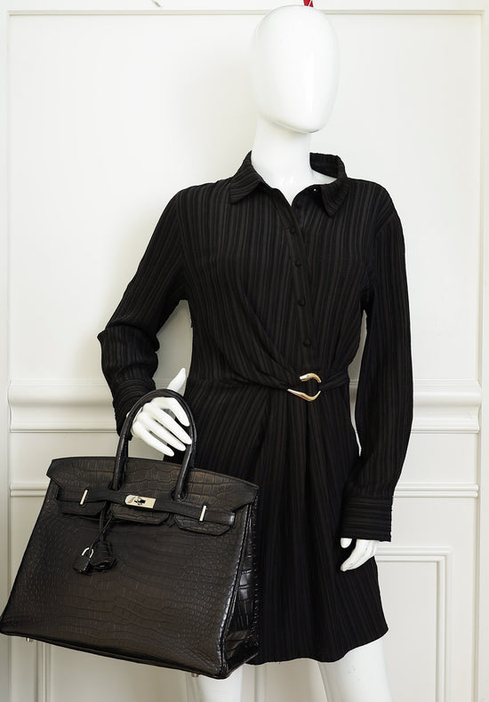 Hermes Noir Matte Porosus Crocodile Birkin 35 Bag