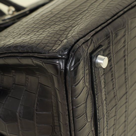 Hermes Noir Matte Porosus Crocodile Birkin 35 Bag