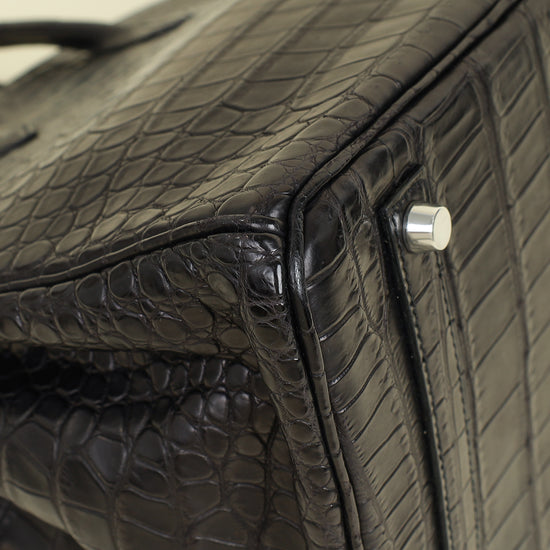 Hermes Noir Matte Porosus Crocodile Birkin 35 Bag