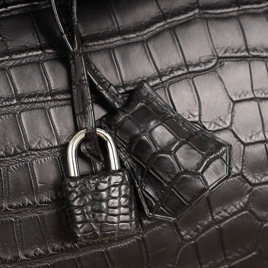 Hermes Noir Matte Porosus Crocodile Birkin 35 Bag