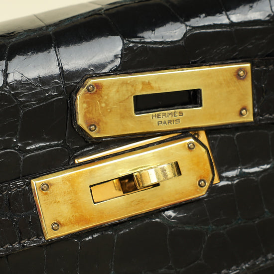 Hermes Noir Vintage Shiny Crocodile Kelly 32 Bag