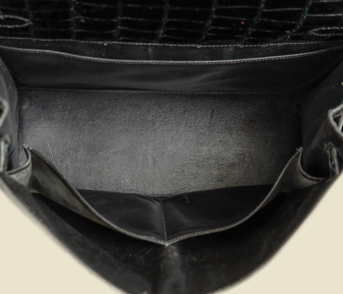 Hermes Noir Vintage Shiny Crocodile Kelly 32 Bag