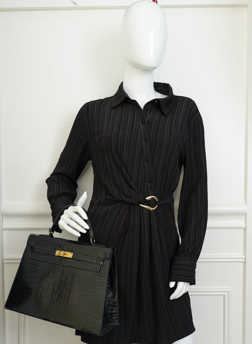 Hermes Noir Vintage Shiny Crocodile Kelly 32 Bag