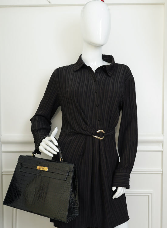 Hermes Noir Vintage Shiny Crocodile Kelly 32 Bag