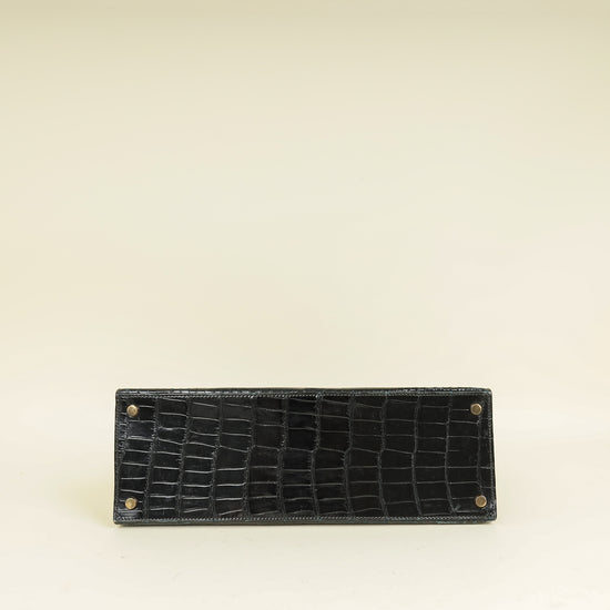 Hermes Noir Vintage Shiny Crocodile Kelly 32 Bag
