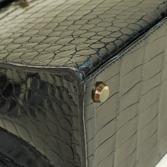 Hermes Noir Vintage Shiny Crocodile Kelly 32 Bag