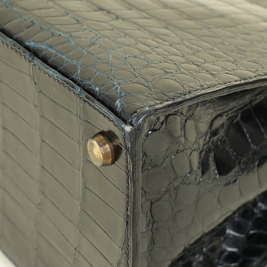 Hermes Noir Vintage Shiny Crocodile Kelly 32 Bag