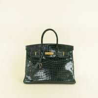 Hermes Vert Emerald Shiny Porosus Crocodile Birkin 35 Bag