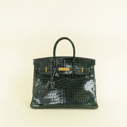 Hermes Vert Emerald Shiny Porosus Crocodile Birkin 35 Bag