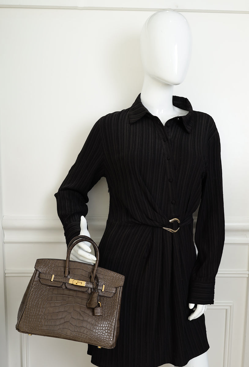 Hermes Gris Elephant 8C Matte Alligator Mississippiensis Birkin 25 Bag — image 15 of 15