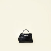 Hermes Noir Mini Kelly Sellier Alligator Bag