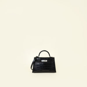 Hermes Noir Mini Kelly Sellier Alligator Bag