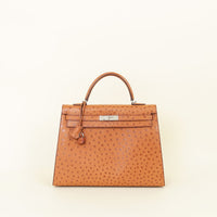 Hermes Gold Kelly 35 Sellier Ostrich Leather Bag
