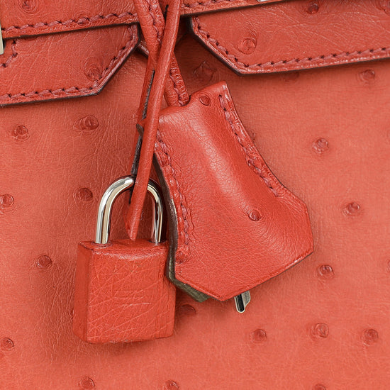 Hermes Cuivre Ostrich Retourne Horseshoe Birkin 30 Bag