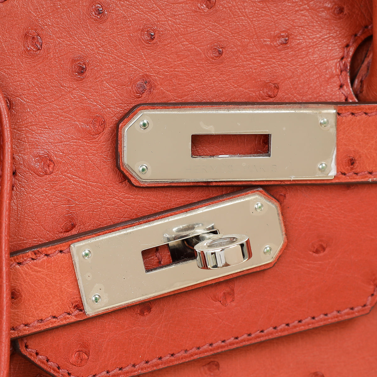 Hermes Cuivre Ostrich Retourne Horseshoe Birkin 30 Bag