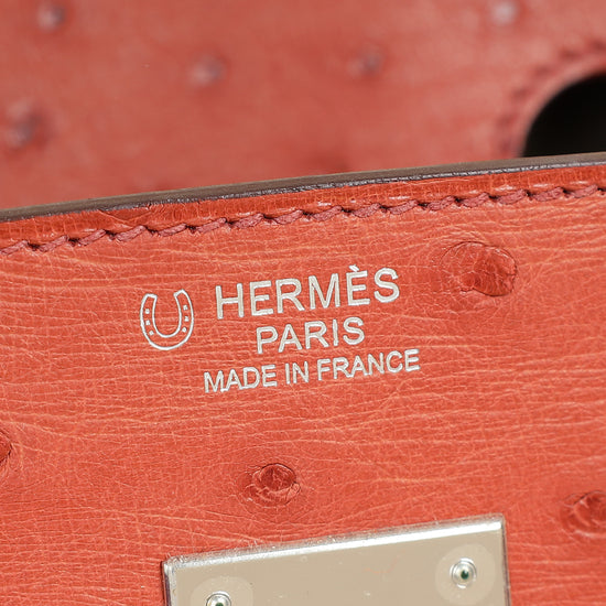 Hermes Cuivre Ostrich Retourne Horseshoe Birkin 30 Bag