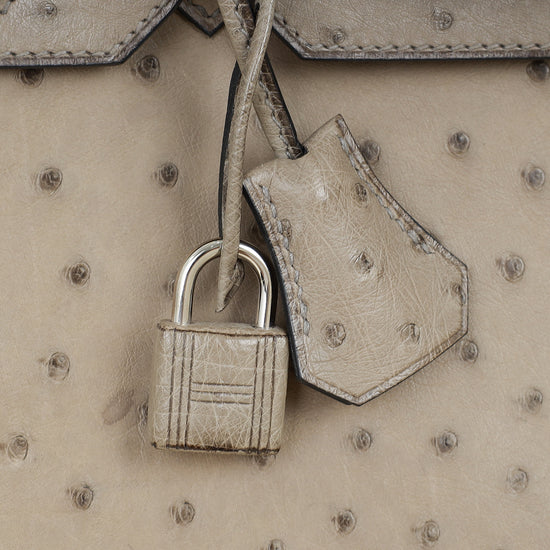 Hermes Gris Tourterelle Ostrich Retourne Birkin 30 Bag