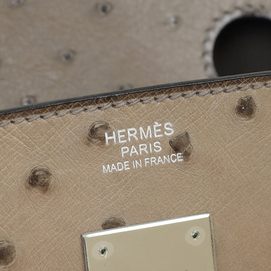 Hermes Gris Tourterelle Ostrich Retourne Birkin 30 Bag