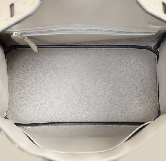 Hermes Gris Tourterelle Ostrich Retourne Birkin 30 Bag