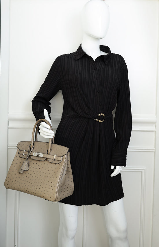 Hermes Gris Tourterelle Ostrich Retourne Birkin 30 Bag