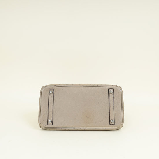 Hermes Gris Tourterelle Ostrich Retourne Birkin 30 Bag