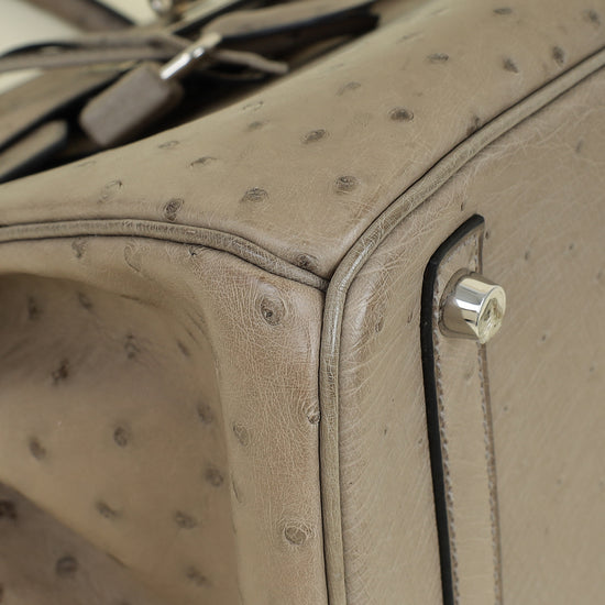 Hermes Gris Tourterelle Ostrich Retourne Birkin 30 Bag