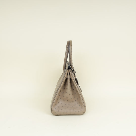 Hermes Gris Tourterelle Ostrich Retourne Birkin 30 Bag
