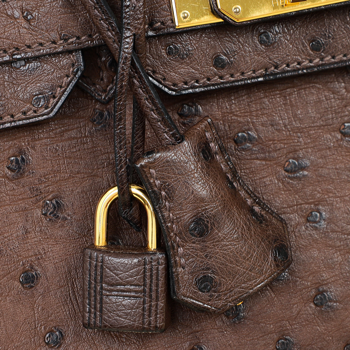 Hermes Chocolate Ostrich Retourne Birkin 30 Bag