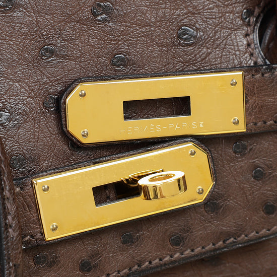 Hermes Chocolate Ostrich Retourne Birkin 30 Bag