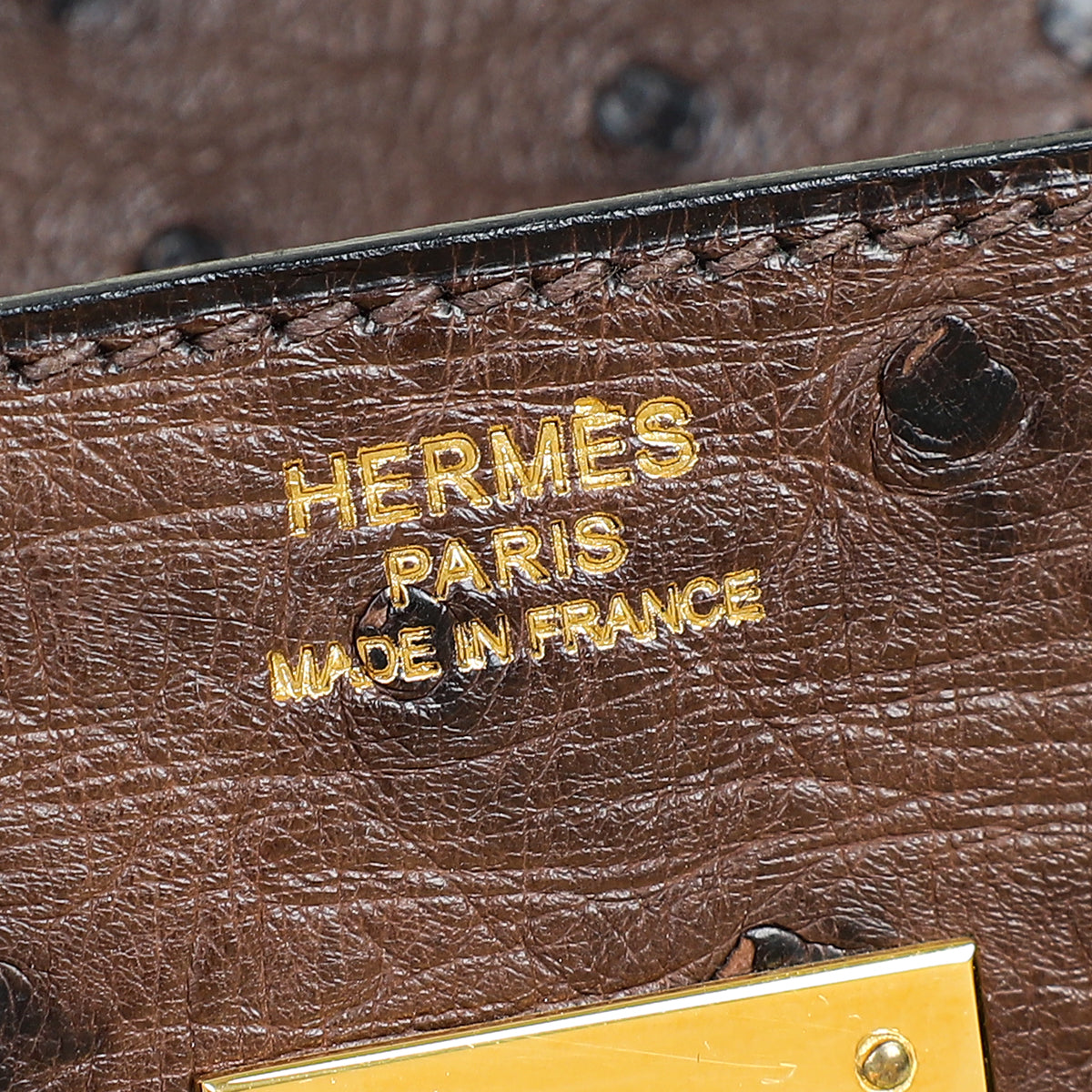 Hermes Chocolate Ostrich Retourne Birkin 30 Bag