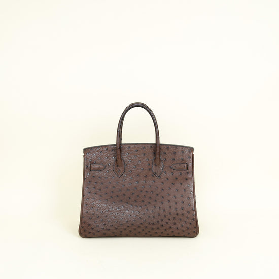 Hermes Chocolate Ostrich Retourne Birkin 30 Bag