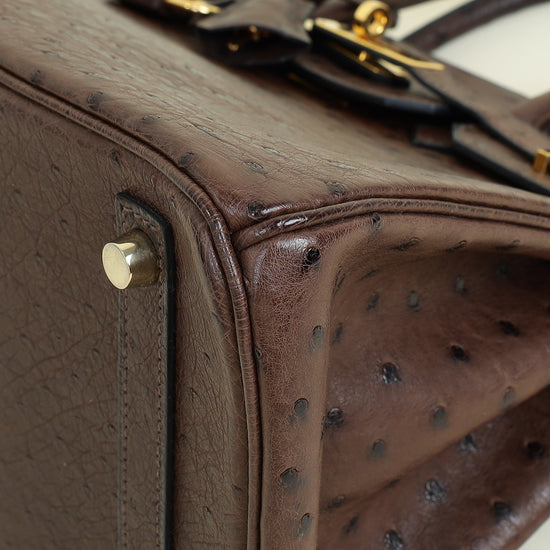 Hermes Chocolate Ostrich Retourne Birkin 30 Bag