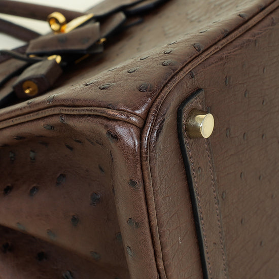Hermes Chocolate Ostrich Retourne Birkin 30 Bag