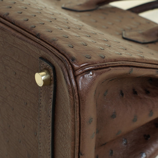 Hermes Chocolate Ostrich Retourne Birkin 30 Bag